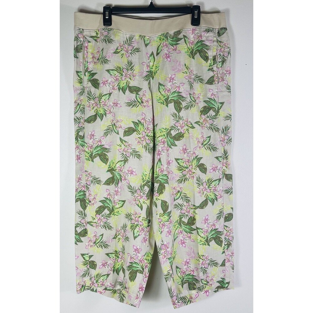 J. Jill Love Linen Pants Women’s Size L Cropped Wide Leg Tropical Print Pull On